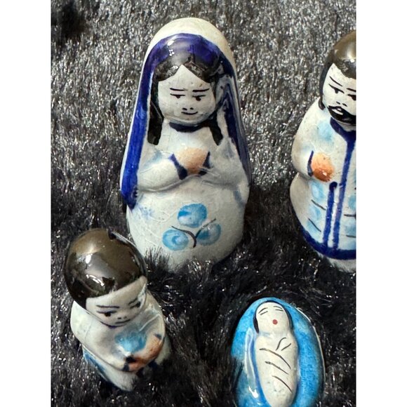 Tonala Miniture Mexico Nativity Set  5 Piece Hand Painted Blues - Picture 2 of 8